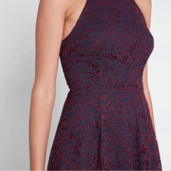 ModCloth A Night Like This Navy Sleeveless Midi Dress With Red Lace Overlay - Picture 2 of 10